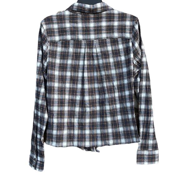 Roxy long sleeve brown plaid button down shirt front knot tie size large NEW - Picture 5 of 5